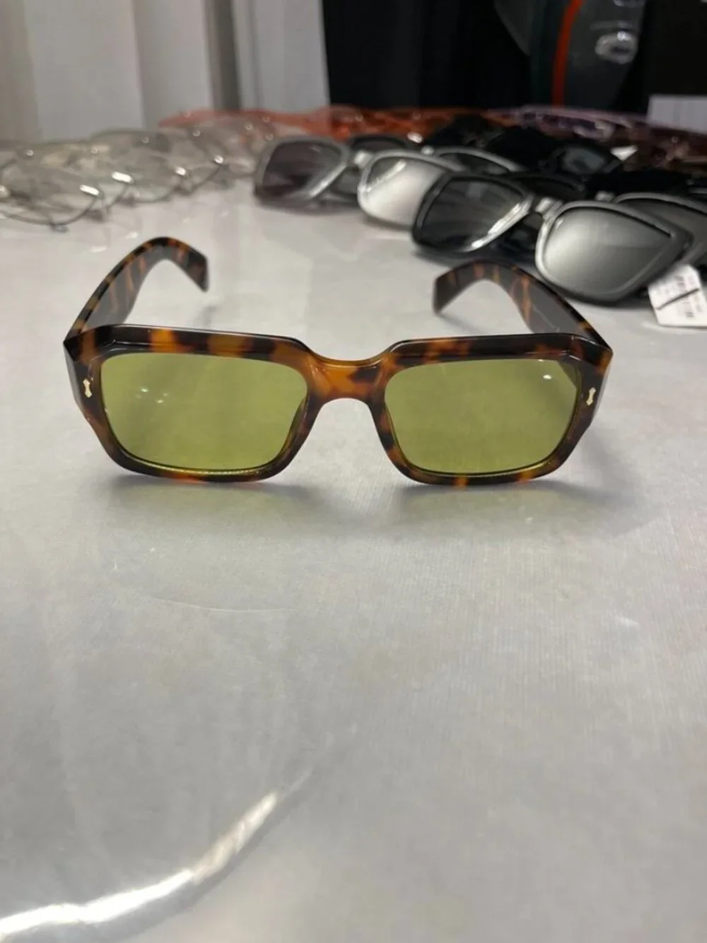 AIRE Pluto Rectangular Sunglasses Tortoise Green Lens Frame